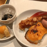 多満喜 - 焼物　銀鱈柚子味噌焼き、あしらい　1人分