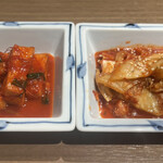 焼肉あきら - 長芋キムチ、白菜キムチ