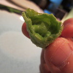 フロリレージュ - エンドウのピューレを練りこんだ生地の中に豆とピューレが。