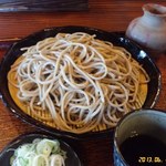 手打そば 中むら - もりそば（650円）。太い蕎麦は噛みごたえがある。汁は江戸っ子には薄いと感じるのでは、と思える。温かいメニューはやっていなかった