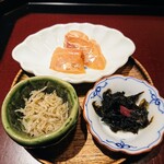 銀座すがの - しまあじ漬、じゃこ山椒、海苔佃煮