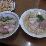 Tokiwa Shokudou - ラーメン（並）と（小）の比較（麺とスープの量が少ないだけで具材は並とほぼ同じ量）