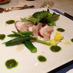テラスレストラン・ローズ - 魚の前菜。真鯛のカルパッチョ