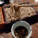 喜庵 - ●日本酒呉春熱燗1合 900+もり蕎麦 食比べ２種。(普通のもり蕎麦1枚 900)+(追加1枚 真蕎麦10割蕎麦900+300=1200)=3,000円