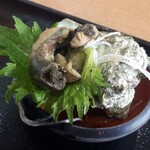 横須賀パーキングエリア 下り フードコート - さざえの肝の味噌漬け　メチャ旨