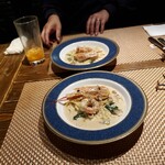 海鮮 イタリアンバル ルチアーノ - 大赤海老とポルチーニ茸のクリームパスタです〰️‼️