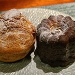 蒼 - ⑰作り立てシュークリーム
      目の前でカスタードをミキシングして焼き立てのシューに詰めて提供
      
      ⑱作り立てカヌレ
      細かく火入れする様子を眺めて食事してました
      もっちりとした食感でしっとりした甘み