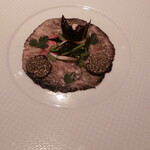 レストラン コバヤシ - 特選A5黒毛和牛の赤ワイン漬け(カルパッチョ)