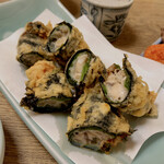 そばの実 - かきの天ぷらもシソやすだちの風味が嬉しい