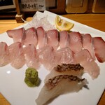 炭火焼鳥と水炊き 五郎一 - カボスブリ刺し＆鯛刺し