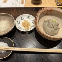 玄水 - そばがきーお塩、大根おろし醤油、山葵、きな粉でー