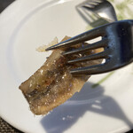 リストランテ プレーゴ - パリパリ表面の焼きバナナ。こんなとこにまで、細かい技が、ピカッてる！