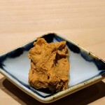 鮨 唐島 - あん肝にスイカの奈良漬け