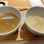 Sagamihara 欅 - 右　割りスープ　左　昆布水　2022.12