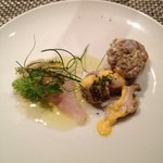 コントワール ミサゴ - 本螺貝のシャンパン蒸しと 鱸のカルパッチョ　2013-6