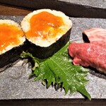 肉割烹 英 - 太巻き２個・牛寿司２種