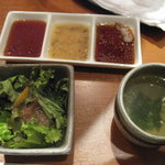 おもに亭 - サラダ＆スープ＆3種類のタレ