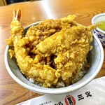 雷門 三定 - 上天丼（海老、キス、小海老と烏賊の大きなかき揚げ）