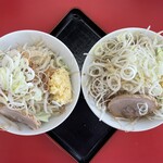 ラーメン もっけだの - 『ハーフ&ハーフ(汁なし&ラーメン)ニンニクヤサイマシマシ+ネギ』