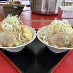 ラーメン もっけだの - 『ハーフ&ハーフ(汁なし&ラーメン)ニンニクヤサイマシマシ+ネギ』