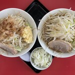 ラーメン もっけだの - 『ハーフ&ハーフ(汁なし&ラーメン)ニンニクヤサイマシマシ+ネギ』