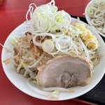 ラーメン もっけだの - 『ハーフ汁なしニンニクヤサイマシマシ+ネギ』