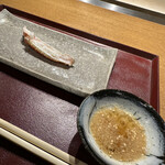 おかもと - ❼焼きガニ、スダチ、蟹酢で。