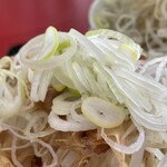 ラーメン もっけだの - 『ハーフ汁なしニンニクヤサイマシマシ+ネギ』のネギ