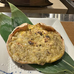おかもと - フグの白子の入ったカニ味噌甲羅焼き