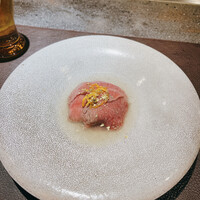 新宿 鉄板焼き YOKOTA - 前菜　旬野菜と黒毛和牛のしゃぶしゃぶ  貝と鶏の合わせ出汁