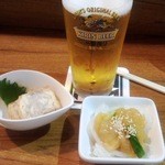 とりへい - 生ビール＋お通し