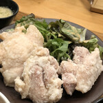 やきとり宮川 - 胡山椒鶏定食の胡山椒粉別添え…白い唐揚げアップ