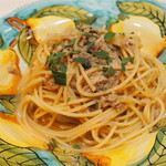 ~Spaghetti~ Cetara style tuna, sardines, fish sauce, and lemon juice oil sauce