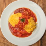 Melty Omelette Rice with rich tomato sauce & raw tomato sauce