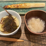 Yoichi Sagura - ふのりの茶碗蒸し、アスパラの根のおかゆ