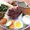 THE KARMA Restaurant & Mart - ディドセット "Nepali Dhido Set"（ディド，マトンカレー，野菜炒め，豆カレー，アチャル，ほうれん草，ピックル）