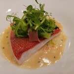 ザ・フジヤ - 金目鯛のブレゼ　菜の花のオリーブオイル焼き　生ハム添え　ヴァンブランソース。