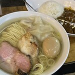 塩そば専門店 桑ばら - ユメさんのドロドロカレーと塩かけそばの定食＋特製トッピング