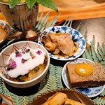 炭火割烹 白坂 - 虎ふぐ白子裏ごし、松風、蛤の紹興酒漬け