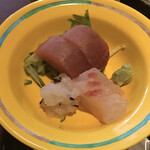 あなごや 穴場 - 煮あなご丼定食 特上：刺身（鮪・鯛）