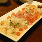 Pizzeria&Bar 次男房 - 2013.6 本日のカルパッチョ3種盛（1,260円）つぶ貝、天然メジマグロ、北海タコ