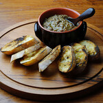 Cardinale style chicken liver and porcini crostini