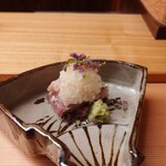 一本杉 川嶋 - ぶりの藁焼き、甘醤油、ポン酢