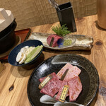 三代目 脇彦商店 名古屋 別邸 - 結びコース　2皿目のお肉、焼き野菜、赤身肉のワサビソース