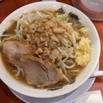 ラーメン 男塾！！ - 塾長ラーメン豚骨醤油　野菜ノーマル背脂マシにんにくノーマル