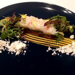 ル・ヴァンキャトル - ズワイガニ、菜の花　バターナッツカボチャソース、柚子パウダー