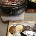 宝川温泉 汪泉閣 - 夕食４＊五平餅などを炭で焼いていただきます
