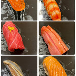 すし繁 - ランチおまかせ握り７０００円。車海老、コハダなど。車海老をかませてあり、素晴らしい味わいです。づけ、コハダも素晴らしく、考えられないお値段です♩