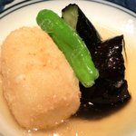 東麻布 逢坂  - ≪'13/06/10撮影≫鯛茶づけ 1000円 の鯛のクリームコロッケ、茄子、ししとうの餡かけ