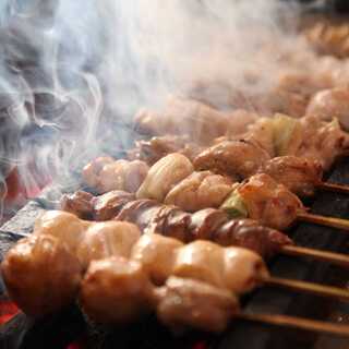 Exquisite Yakitori (grilled chicken skewers) made with carefully selected Daisen chicken